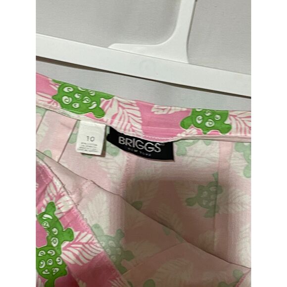 Southern Preppy Retro Pink Green Turtle Print Capri Pants - Picture 8 of 13